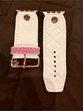 Luxe White Quilted Leather Watch Band with Pink Keeper